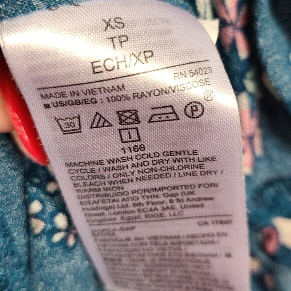 Gap Women's XS Teal Floral Ruffle Peasant Top Lightweight Frilly Blouse Shirt - Picture 7 of 8